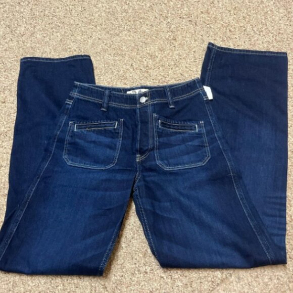 FREE WE THE FREE PEOPLE WIDE LEG SAILOR BUTTON FLY DARK JEANS 25/26/27 w - Picture 1 of 5